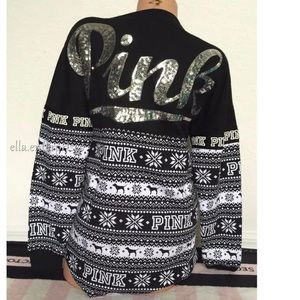 VS Pink Dog Fair Isle Holiday Bling Varsity Crew
